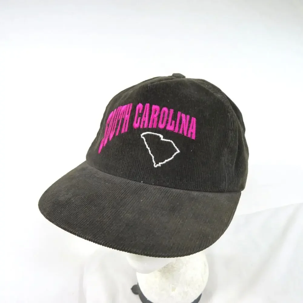 South Carolina State Corduroy Trucker Hat Charcoal Gray Pink Snapback 1990s